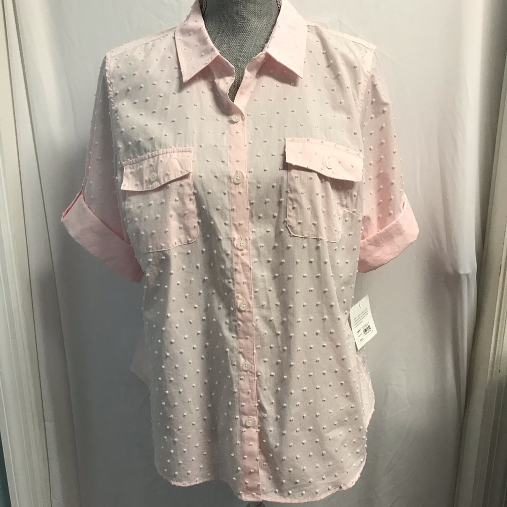 Croft & Barrow PXL Swiss Dot Button Front Top